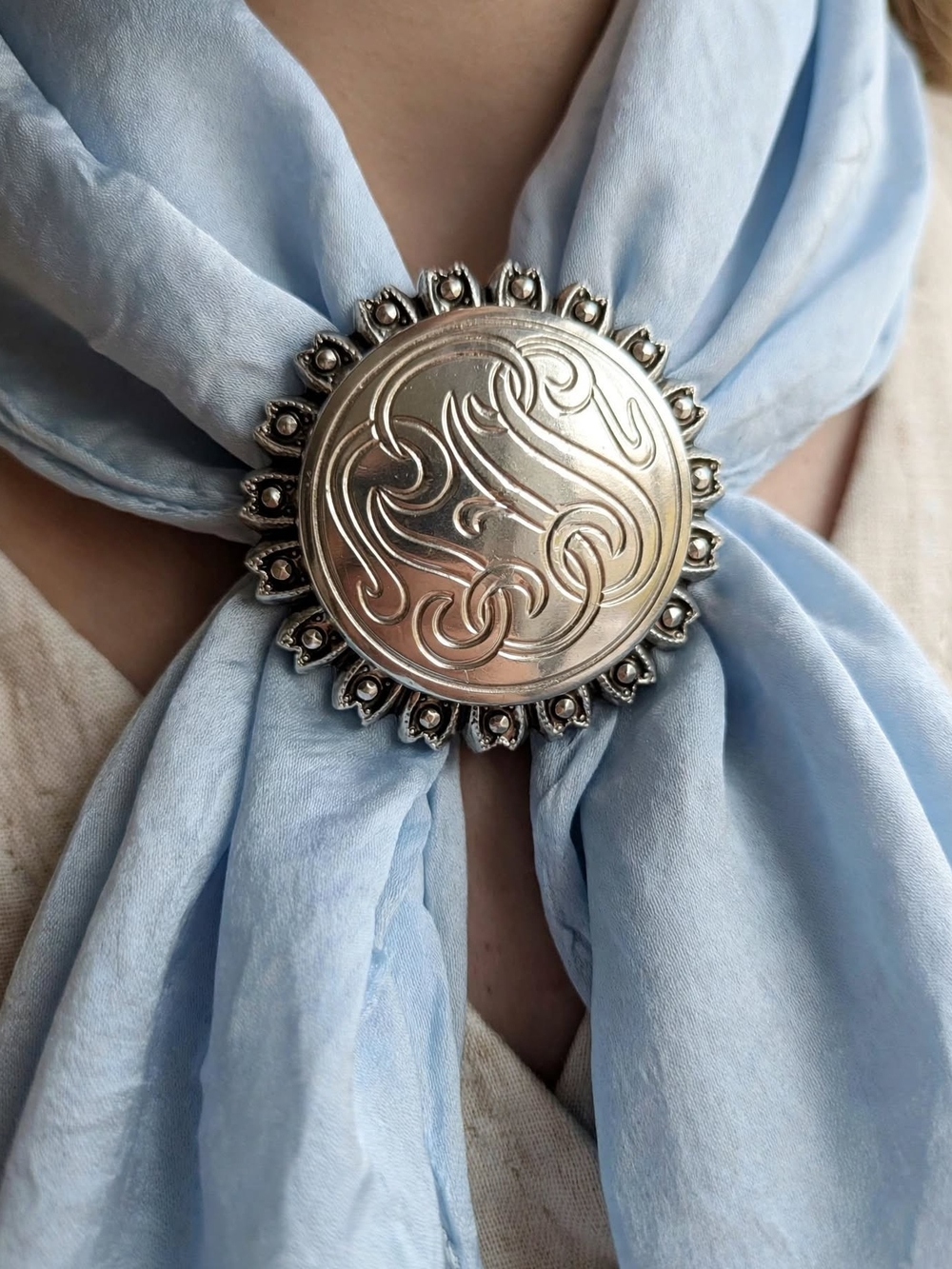 Silver Tone Scarf Slide Brooch – Elegant Silver Scarf Accessory